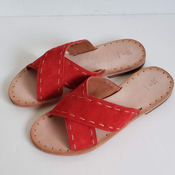 New FRYE Avery 5.5 - 6 Leather Suede Sandals Flat Slide Slip-on Contrast Stitch - Picture 13 of 13